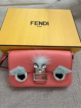 Fendi Coral Pink Leather Crossbody with Mint Fur Accents